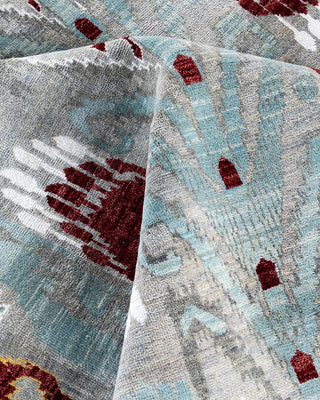 Traditional Ikat Hand Knotted Floral Silk & Wool Blend Gray Area Rug 9' 1" x 12' 4"