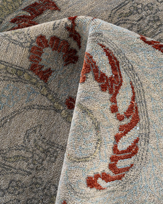 Traditional Ikat Hand Knotted Abstract Silk & Wool Blend Gray Area Rug 8' 1" x 10' 0"