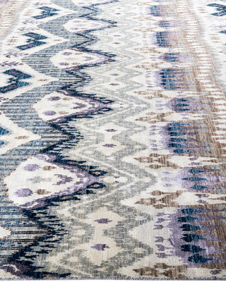 Traditional Ikat Hand Knotted Floral Silk & Wool Blend Beige Area Rug 9' 0" x 12' 1"