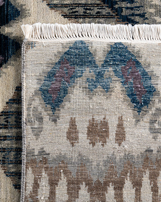 Traditional Ikat Hand Knotted Floral Silk & Wool Blend Beige Area Rug 9' 0" x 12' 1"