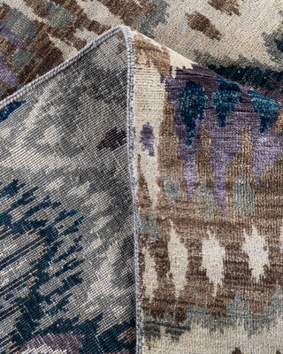 Traditional Ikat Hand Knotted Floral Silk & Wool Blend Beige Area Rug 9' 0" x 12' 1"