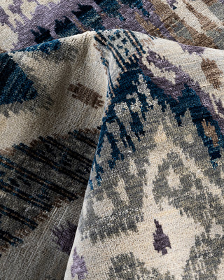 Traditional Ikat Hand Knotted Floral Silk & Wool Blend Beige Area Rug 9' 0" x 12' 1"