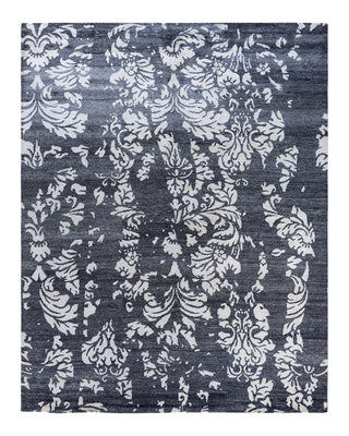 Contemporary Modern Hand Knotted Abstract Silk Black Area Rug 8' 2" x 10' 1"