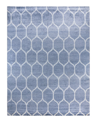 Contemporary Modern Hand Knotted Geometric Silk Gray Area Rug 9' 3" x 12' 1"