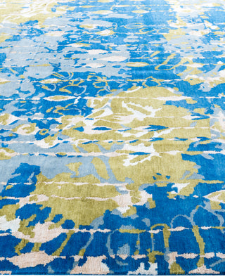 Contemporary Abstarct Wool, Silk Hand Knotted Blue Area Rug 8' 2" x 9' 10"