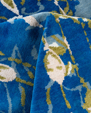 Contemporary Abstarct Wool, Silk Hand Knotted Blue Area Rug 8' 2" x 9' 10"