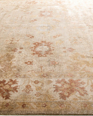 Traditional Oushak Hand Knotted Floral Wool Green Area Rug 9' 3" x 12' 3"