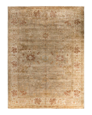 Traditional Oushak Hand Knotted Floral Wool Green Area Rug 9' 3" x 12' 3"
