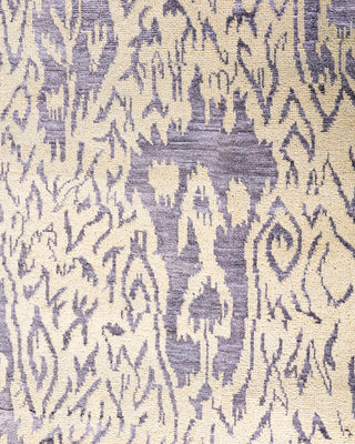 Traditional Ikat Hand Knotted Floral Silk & Wool Blend Beige Area Rug 8' 0" x 10' 1"