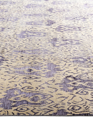 Traditional Ikat Hand Knotted Floral Silk & Wool Blend Beige Area Rug 8' 0" x 10' 1"
