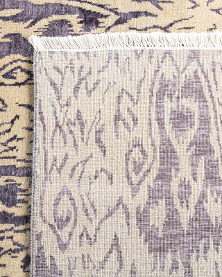 Traditional Ikat Hand Knotted Floral Silk & Wool Blend Beige Area Rug 8' 0" x 10' 1"