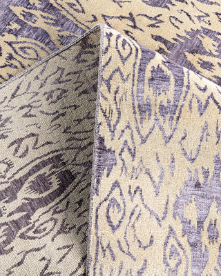 Traditional Ikat Hand Knotted Floral Silk & Wool Blend Beige Area Rug 8' 0" x 10' 1"