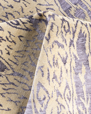 Traditional Ikat Hand Knotted Floral Silk & Wool Blend Beige Area Rug 8' 0" x 10' 1"