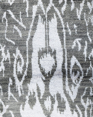 Traditional Ikat Hand Knotted Floral Silk & Wool Blend Gray Area Rug 9' 1" x 12' 4"
