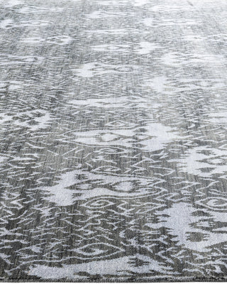 Traditional Ikat Hand Knotted Floral Silk & Wool Blend Gray Area Rug 9' 1" x 12' 4"