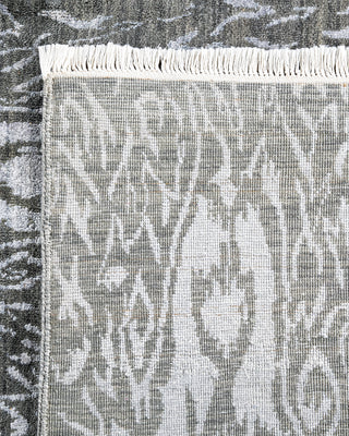 Traditional Ikat Hand Knotted Floral Silk & Wool Blend Gray Area Rug 9' 1" x 12' 4"
