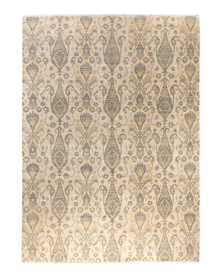 Traditional Ikat Hand Knotted Floral Wool Beige Area Rug 9' 1" x 12' 4"