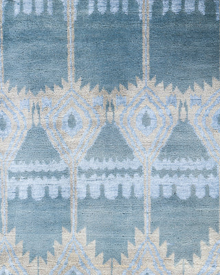 Traditional Ikat Hand Knotted Floral Silk & Wool Blend Blue Area Rug 8' 1" x 10' 3"