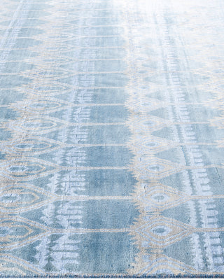 Traditional Ikat Hand Knotted Floral Silk & Wool Blend Blue Area Rug 8' 1" x 10' 3"
