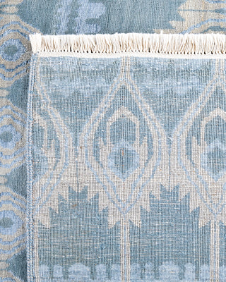 Traditional Ikat Hand Knotted Floral Silk & Wool Blend Blue Area Rug 8' 1" x 10' 3"