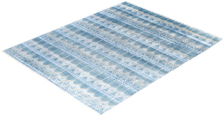 Traditional Ikat Hand Knotted Floral Silk & Wool Blend Blue Area Rug 8' 1" x 10' 3"