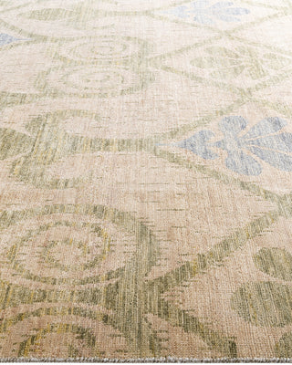 Contemporary Modern Hand Knotted Floral Wool Ivory Area Rug 7' 10" x 10' 3"