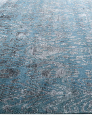 Traditional Ikat Hand Knotted Abstract Silk & Wool Blend Gray Area Rug 8' 10" x 12' 3"