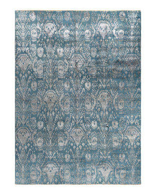 Traditional Ikat Hand Knotted Abstract Silk & Wool Blend Gray Area Rug 8' 10" x 12' 3"