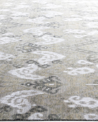 Traditional Ikat Hand Knotted Abstract Silk & Wool Blend Gray Area Rug 9' 0" x 12' 1"