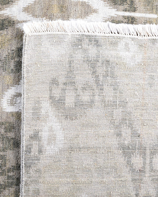 Traditional Ikat Hand Knotted Abstract Silk & Wool Blend Gray Area Rug 9' 0" x 12' 1"