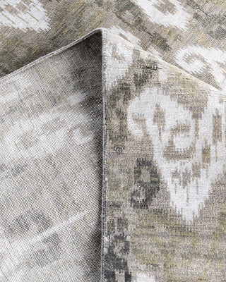 Traditional Ikat Hand Knotted Abstract Silk & Wool Blend Gray Area Rug 9' 0" x 12' 1"