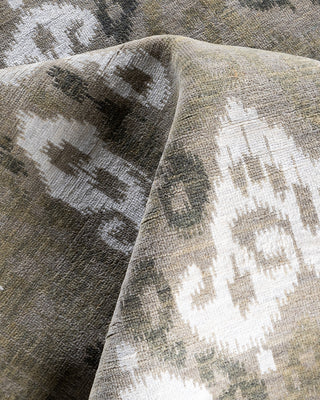 Traditional Ikat Hand Knotted Abstract Silk & Wool Blend Gray Area Rug 9' 0" x 12' 1"