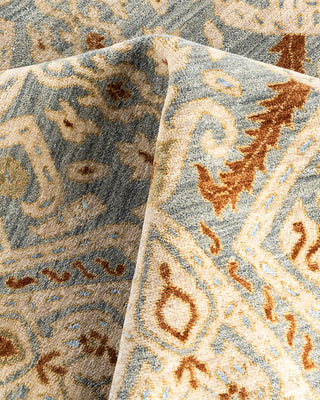 Traditional Ikat Hand Knotted Floral Silk & Wool Blend Gray Area Rug 8' 0" x 10' 1"