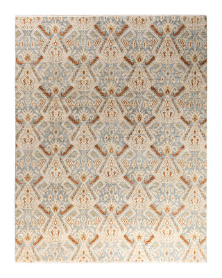 Traditional Ikat Hand Knotted Floral Silk & Wool Blend Gray Area Rug 8' 0" x 10' 1"