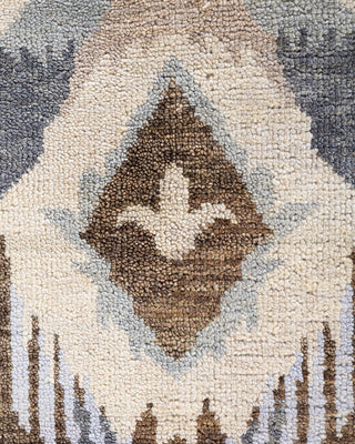 Traditional Ikat Hand Knotted Floral Wool Beige Area Rug 8' 0" x 9' 10"