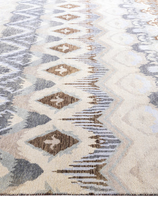 Traditional Ikat Hand Knotted Floral Wool Beige Area Rug 8' 0" x 9' 10"
