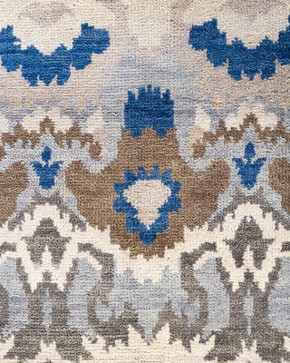 Traditional Ikat Hand Knotted Floral Wool Beige Area Rug 8' 0" x 9' 10"