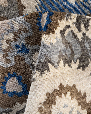 Traditional Ikat Hand Knotted Floral Wool Beige Area Rug 8' 0" x 9' 10"