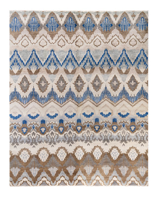 Traditional Ikat Hand Knotted Floral Wool Beige Area Rug 8' 0" x 9' 10"