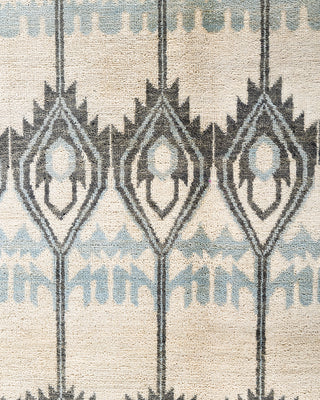 Traditional Ikat Hand Knotted Floral Wool Beige Area Rug 9' 1" x 12' 4"
