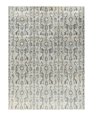 Traditional Ikat Hand Knotted Floral Silk & Wool Blend Gray Area Rug 8' 10" x 11' 10"