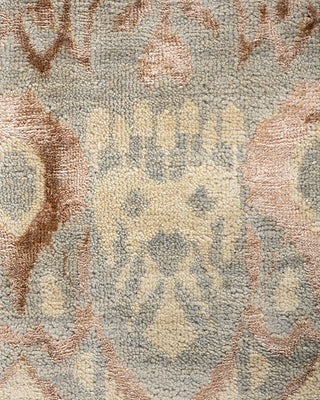 Traditional Ikat Hand Knotted Geometric Silk & Wool Blend Gray Area Rug 9' 1" x 12' 3"