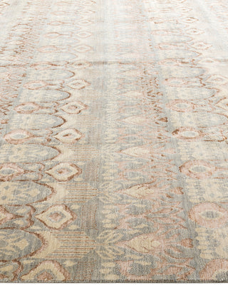 Traditional Ikat Hand Knotted Geometric Silk & Wool Blend Gray Area Rug 9' 1" x 12' 3"