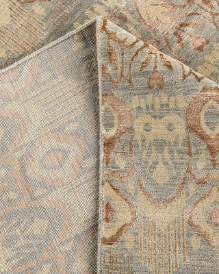 Traditional Ikat Hand Knotted Geometric Silk & Wool Blend Gray Area Rug 9' 1" x 12' 3"