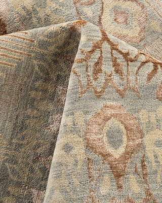 Traditional Ikat Hand Knotted Geometric Silk & Wool Blend Gray Area Rug 9' 1" x 12' 3"