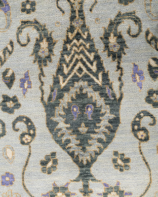 Traditional Ikat Hand Knotted Floral Silk & Wool Blend Gray Area Rug 9' 0" x 12' 2"