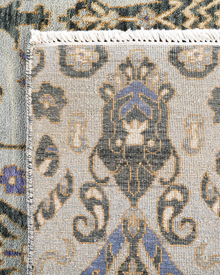 Traditional Ikat Hand Knotted Floral Silk & Wool Blend Gray Area Rug 9' 0" x 12' 2"