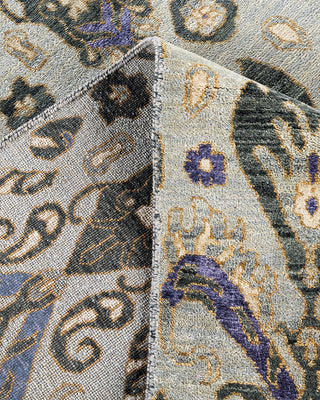 Traditional Ikat Hand Knotted Floral Silk & Wool Blend Gray Area Rug 9' 0" x 12' 2"