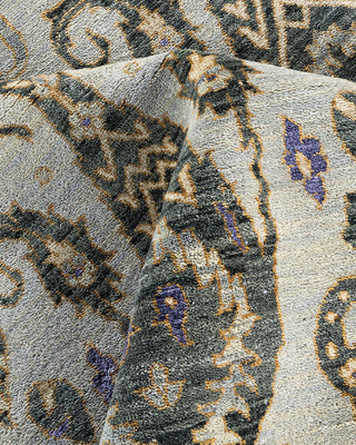 Traditional Ikat Hand Knotted Floral Silk & Wool Blend Gray Area Rug 9' 0" x 12' 2"