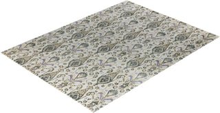 Traditional Ikat Hand Knotted Floral Silk & Wool Blend Gray Area Rug 9' 0" x 12' 2"